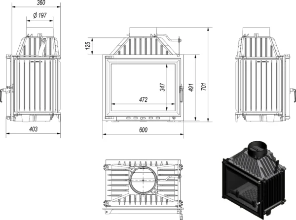 insertable de chimenea maja 8 kw – fundición de alto rendimiento